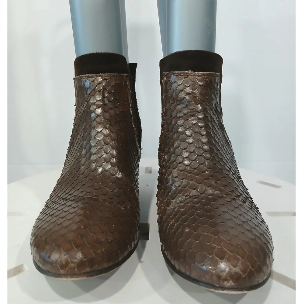 Sesto‎ Meucci Womens Sz 6M Brown Snakeskin Embossed Genuine Leather Ankle Boots
